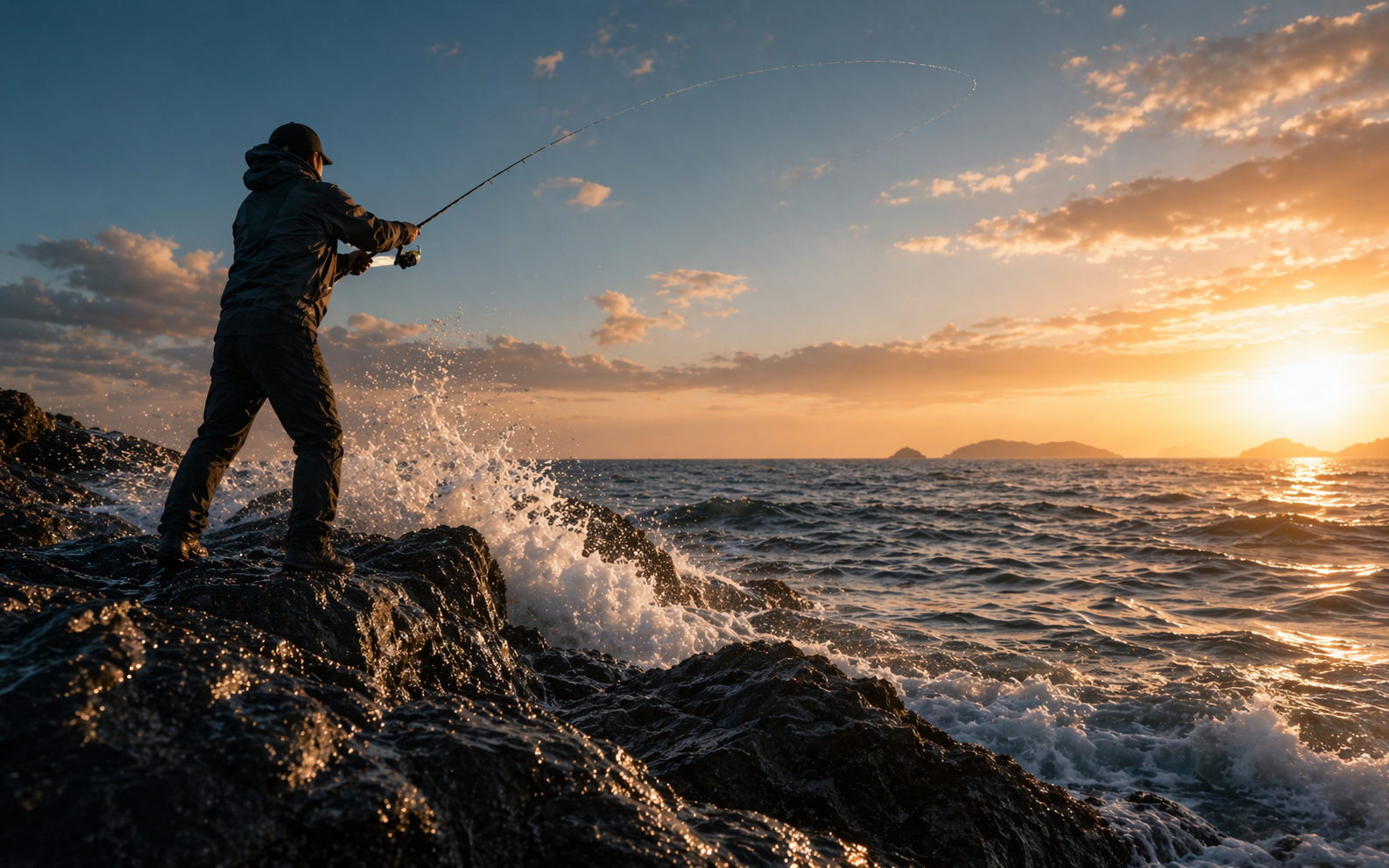 바다에서 루어낚시를 하는 장면