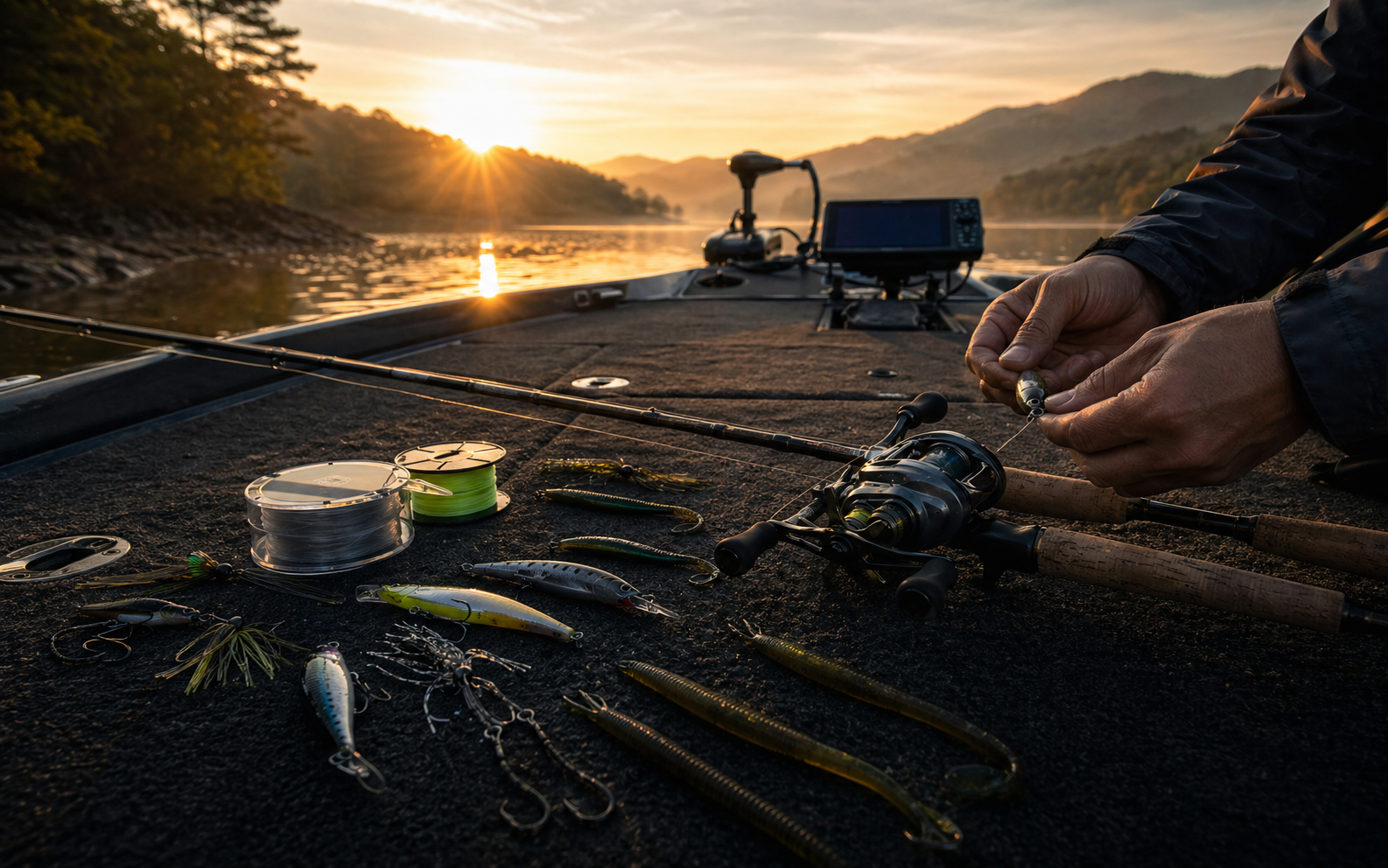 제품 테스트를 위한 태클 세팅 장면