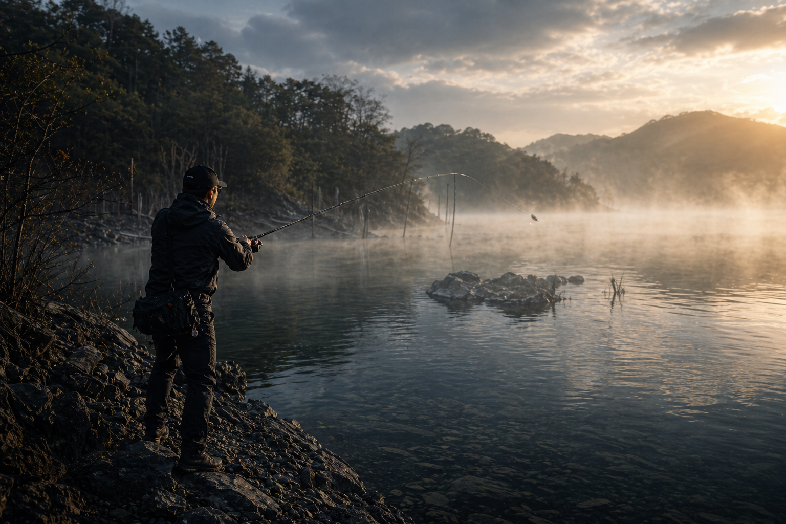 이번 주 메인 필드를 상징하는 물안개 낀 저수지 포인트