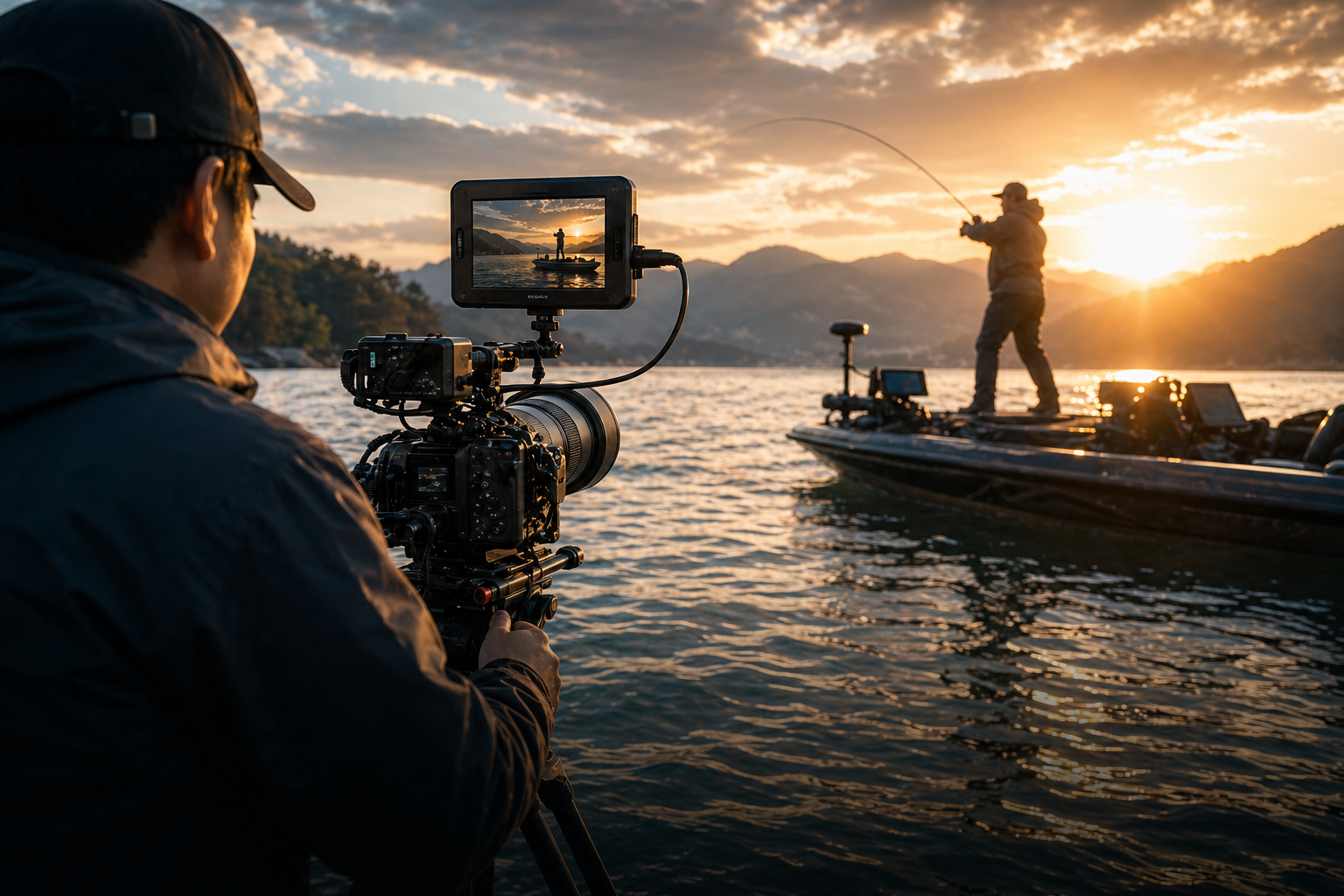 제휴와 촬영 문의를 상징하는 방송 촬영 현장